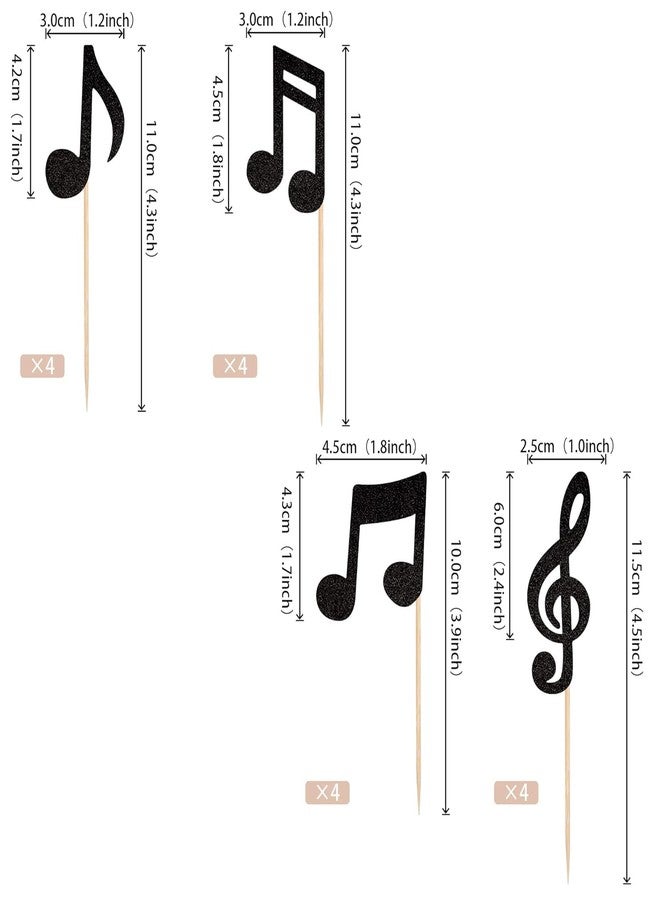 Incrizma 24 PCS Music Notes Cupcake Toppers Black Glitter Musical Symbol Cupcake Picks for Rock Music Concert Theme Baby Shower Wedding Birthday Party Cake Decorations Supplies (Music Notes, 24) - Image 2
